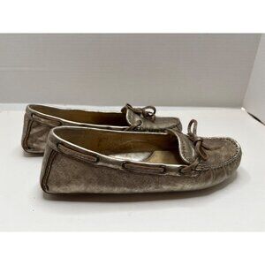 Frye Regan Campus Driver Gold Chrome Metallic Slip-on Leather Loafer Size‎ 7.5